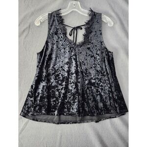 Basil❤Lola Tank Top M/LCrushed Velvet Lace Trim Cami Fairy Witchy Grunge Vampy